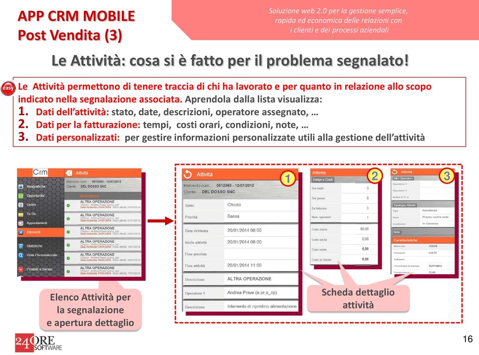 Aprendola dalla lista visualizza:. Dati dell attività: stato, date, descrizioni, operatore assegnato,.