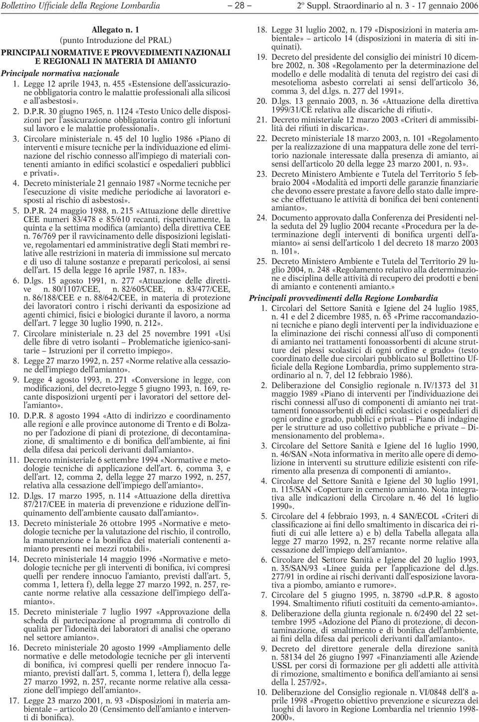 455 «Estensione dell assicurazione obbligatoria contro le malattie professionali alla silicosi e all asbestosi». 2. D.P.R. 30 giugno 1965, n.