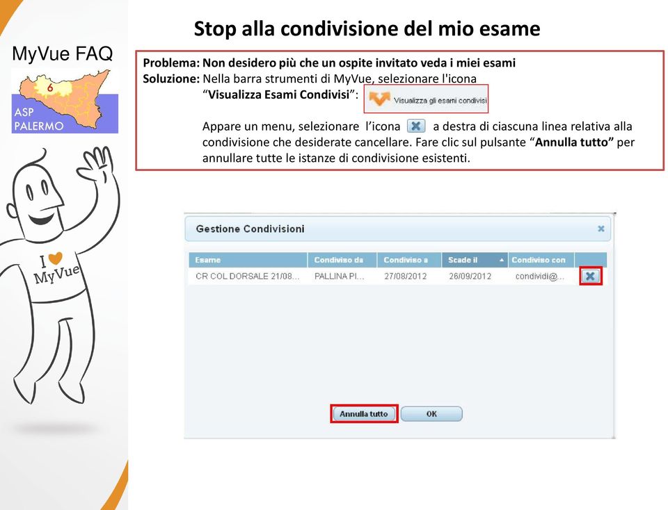 Appare un menu, selezionare l icona a destra di ciascuna linea relativa alla condivisione che