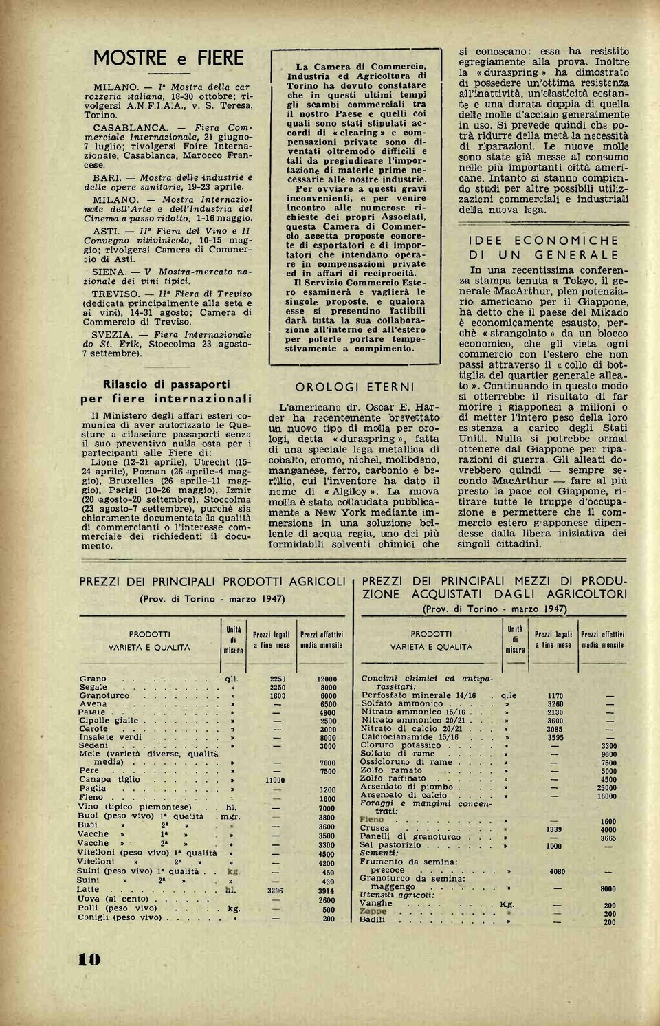 Mostra Internazionale dell'arte e dell'industria del Cinema a passo ridotto. 1-16 maggio. ASTI. II" Fiera del Vino e II Convegno vitivinicolo, 10-15 maggio; rivolgersi Camera di Commercio di Asti.