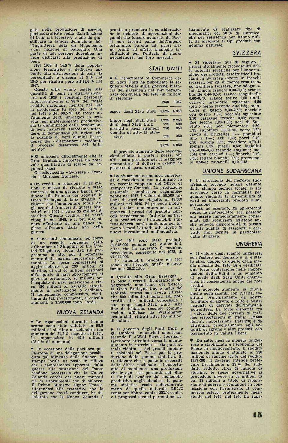 Nel 1939 il 14,5 % della popolazione lavoratrice si dedicava appunto alla distribuzione di beni; la percentuale è discesa al 9 % nel 1945 per risalire però all'11,6 % nel 1947.