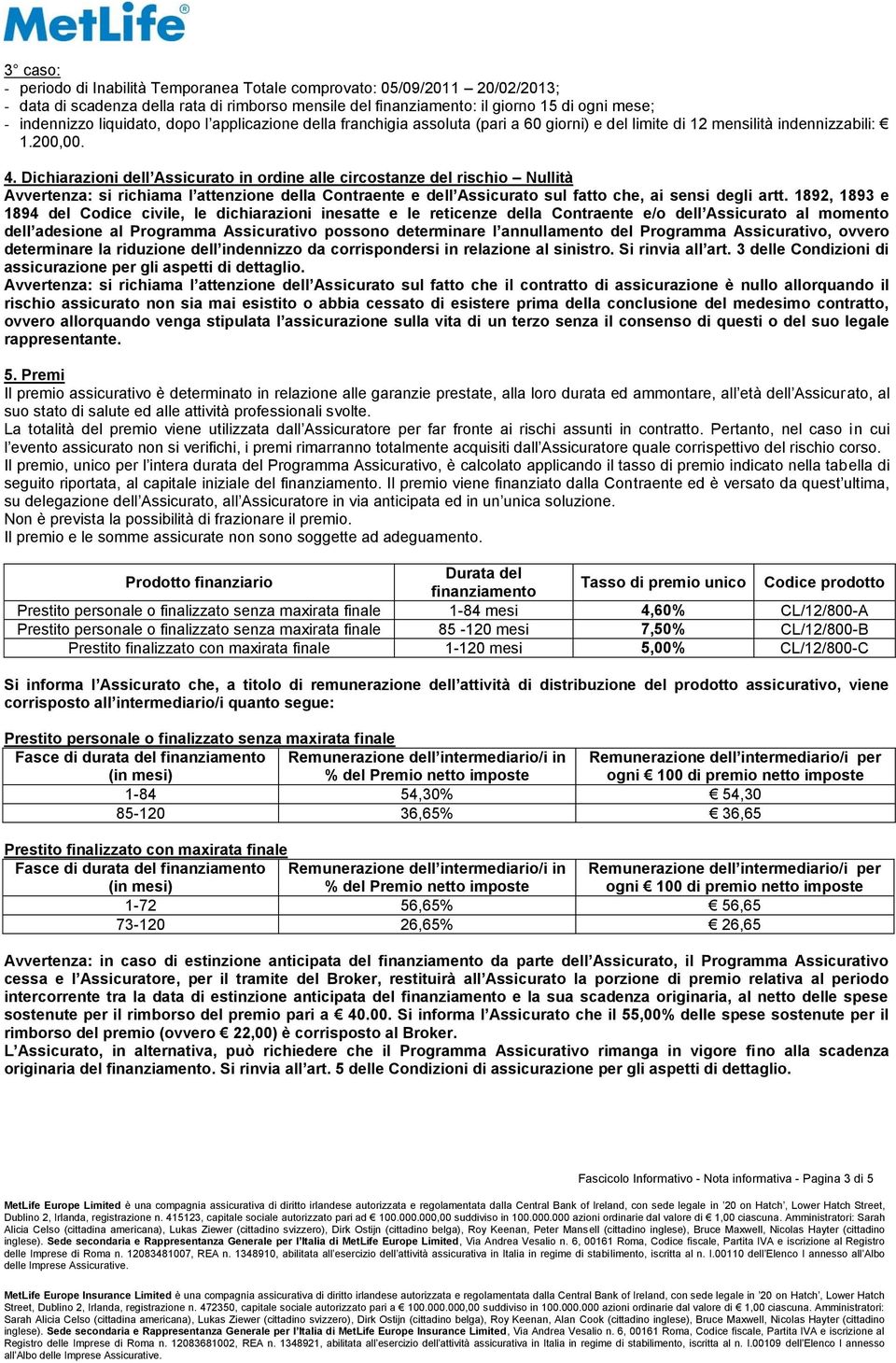 Dichiarazioni dell Assicurato in ordine alle circostanze del rischio Nullità Avvertenza: si richiama l attenzione della Contraente e dell Assicurato sul fatto che, ai sensi degli artt.