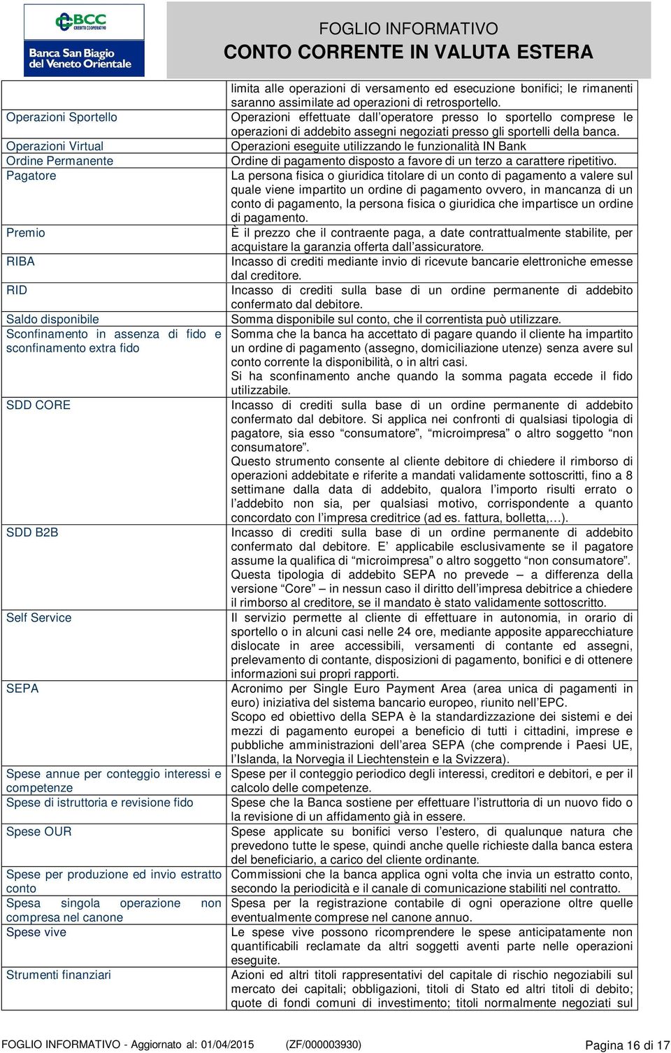 vive Strumenti finanziari limita alle operazioni di versamento ed esecuzione bonifici; le rimanenti saranno assimilate ad operazioni di retrosportello.