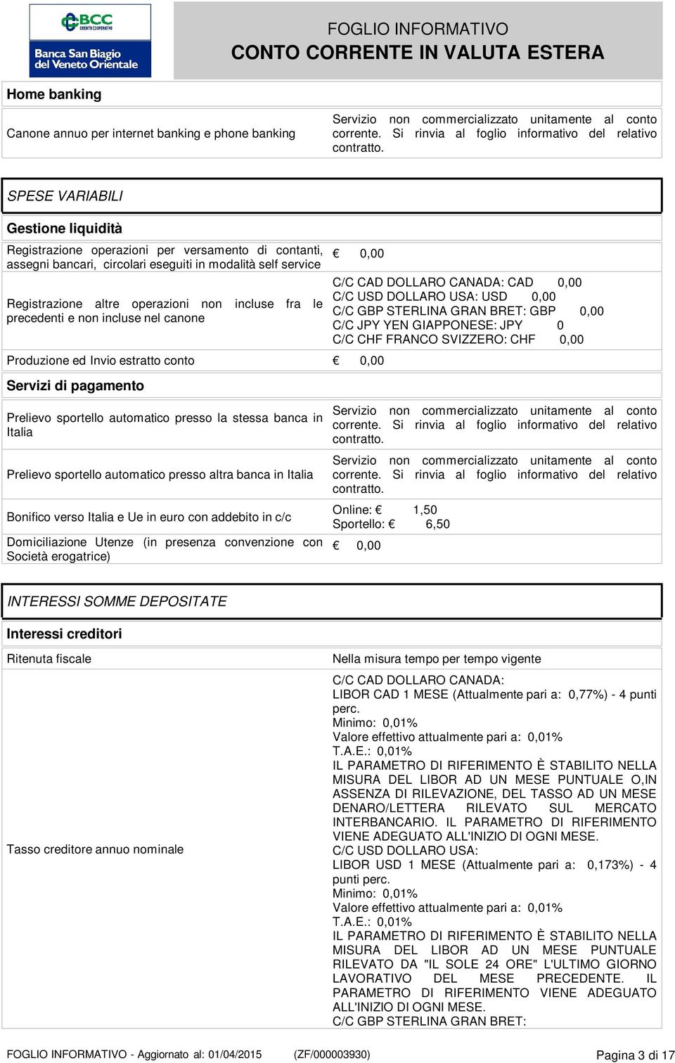 fra le precedenti e non incluse nel canone Produzione ed Invio estratto conto 0,00 Servizi di pagamento Prelievo sportello automatico presso la stessa banca in Italia Prelievo sportello automatico