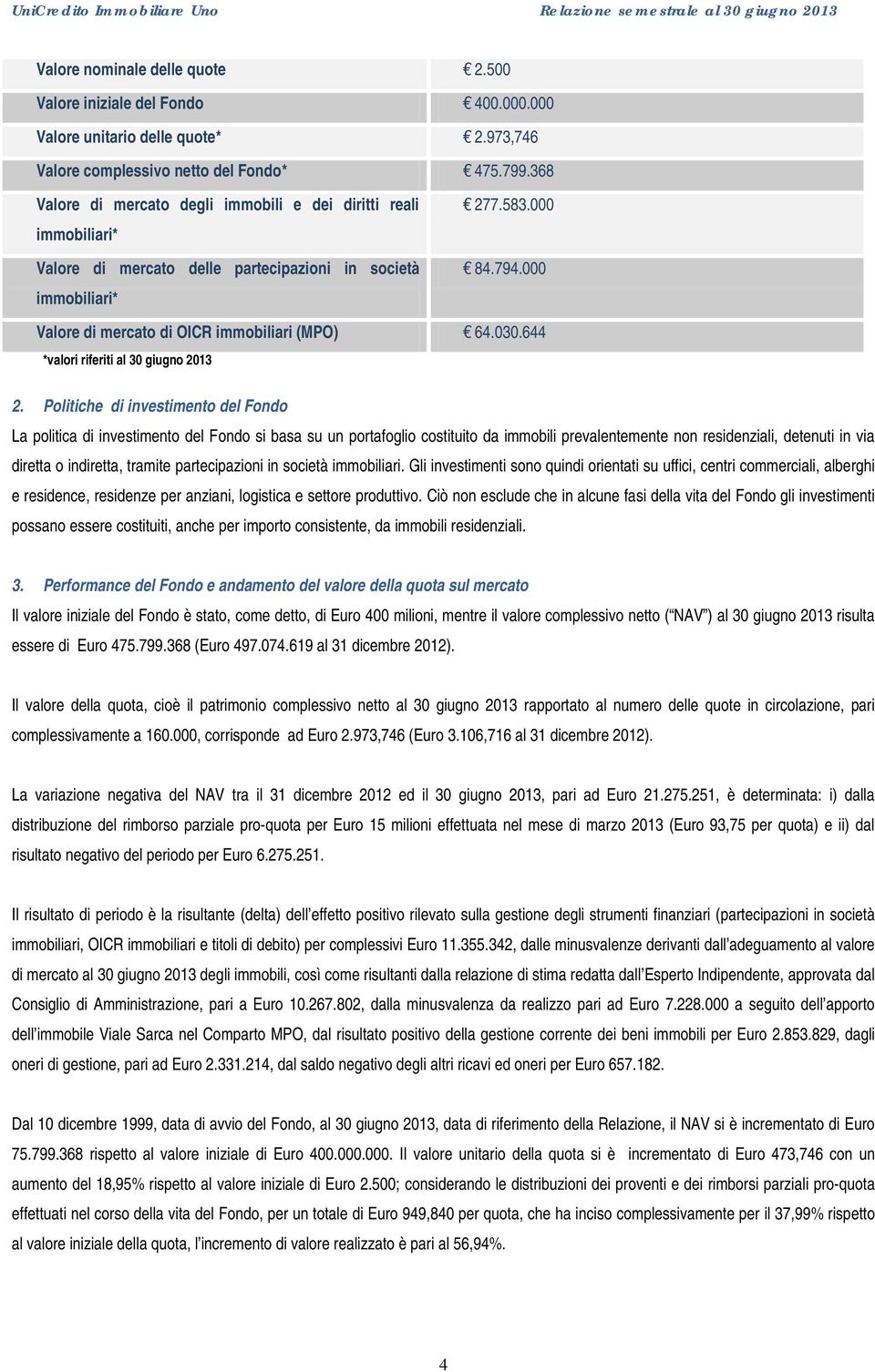 000 Valore di mercato di OICR immobiliari (MPO) 64.030.644 *valori riferiti al 30 giugno 2013 2.