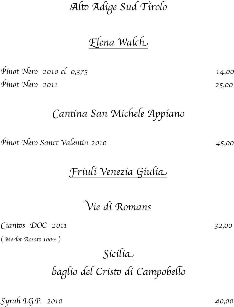 45,00 Friuli Venezia Giulia Vie di Romans Ciantos DOC 2011 32,00 ( Merlot