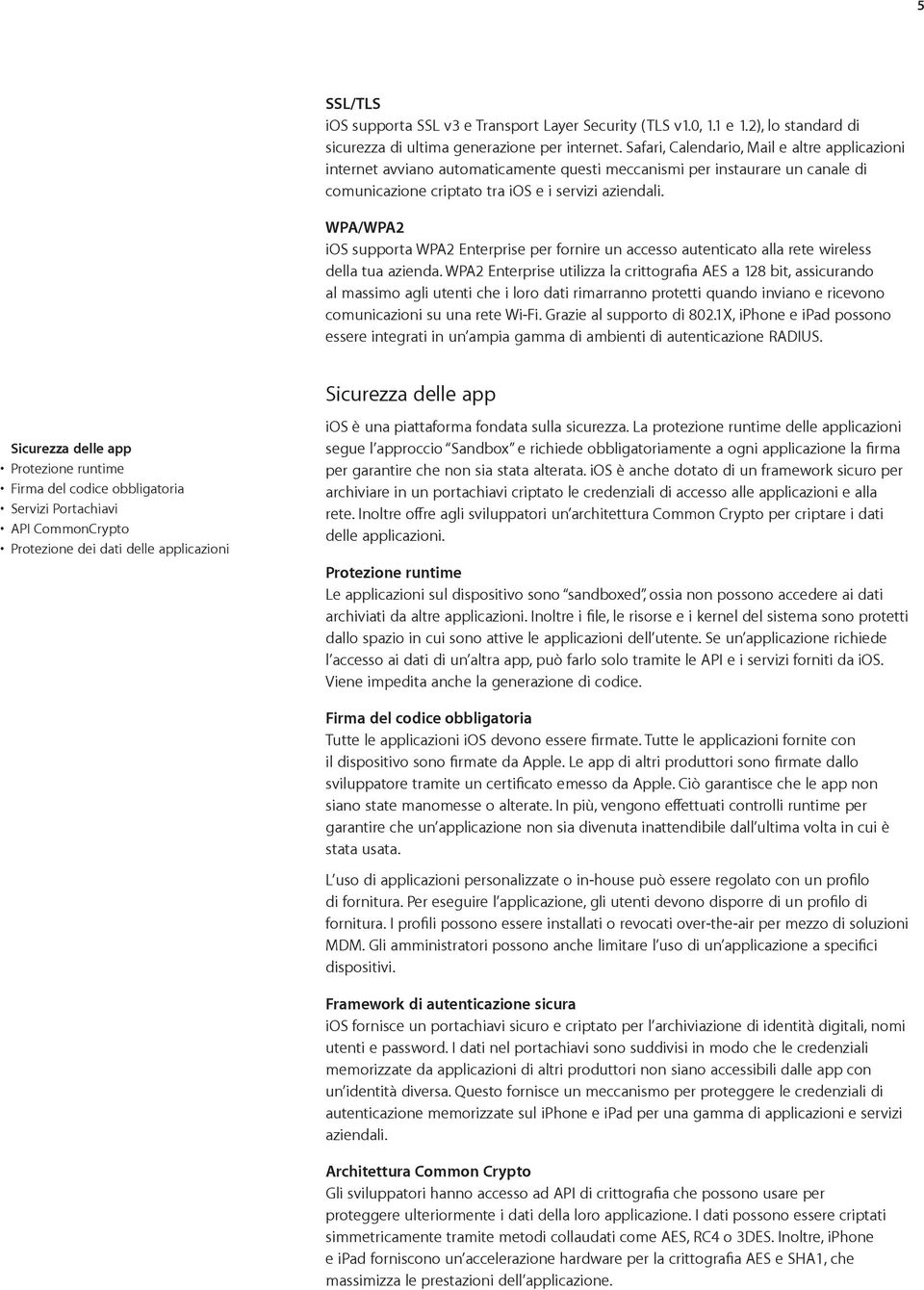 WPA/WPA2 ios supporta WPA2 Enterprise per fornire un accesso autenticato alla rete wireless della tua azienda.