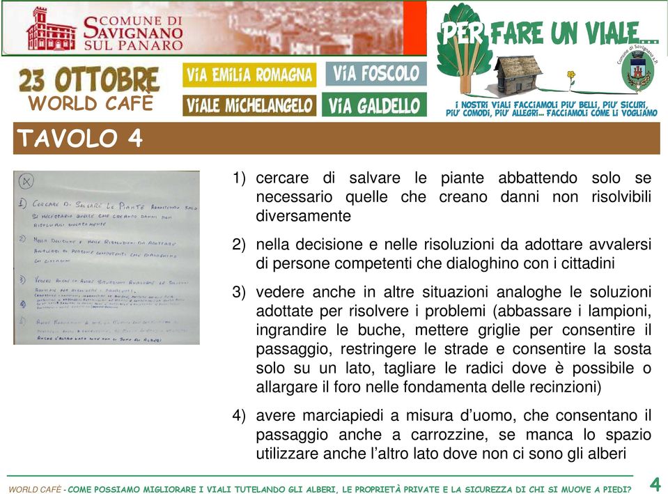 ingrandire le buche, mettere griglie per consentire il passaggio, restringere le strade e consentire la sosta solo su un lato, tagliare le radici dove è possibile o allargare il foro