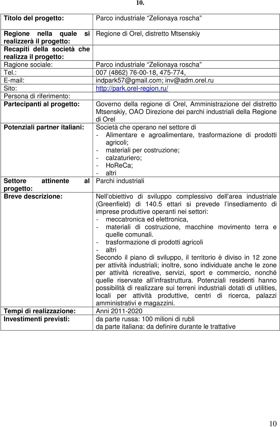 ru/ Partecipanti al Governo della regione di Orel, Amministrazione del distretto Mtsenskiy, OAO Direzione dei parchi industriali della Regione di Orel Società che operano nel settore di - Alimentare