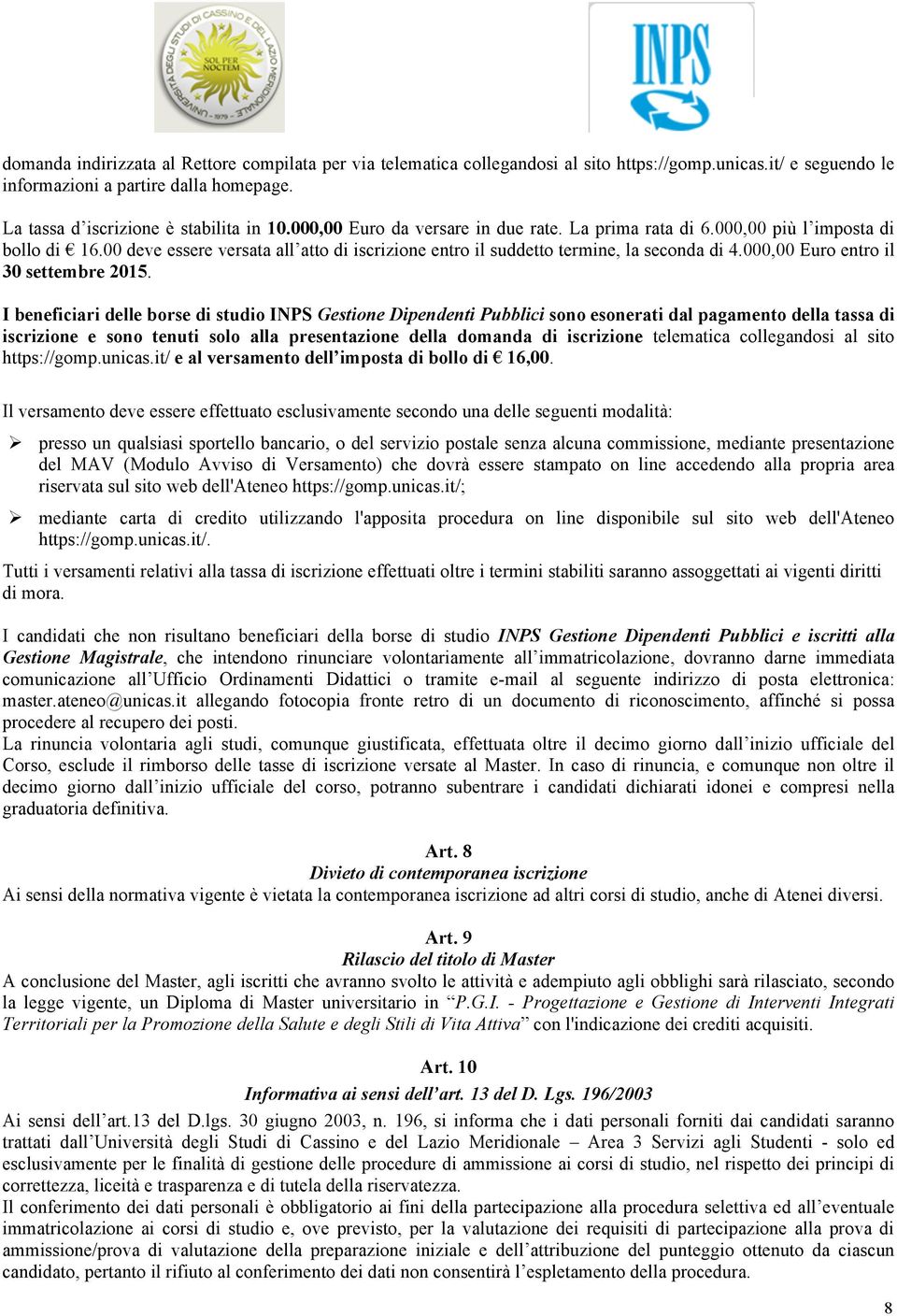 000,00 Euro entro il 30 settembre 2015.