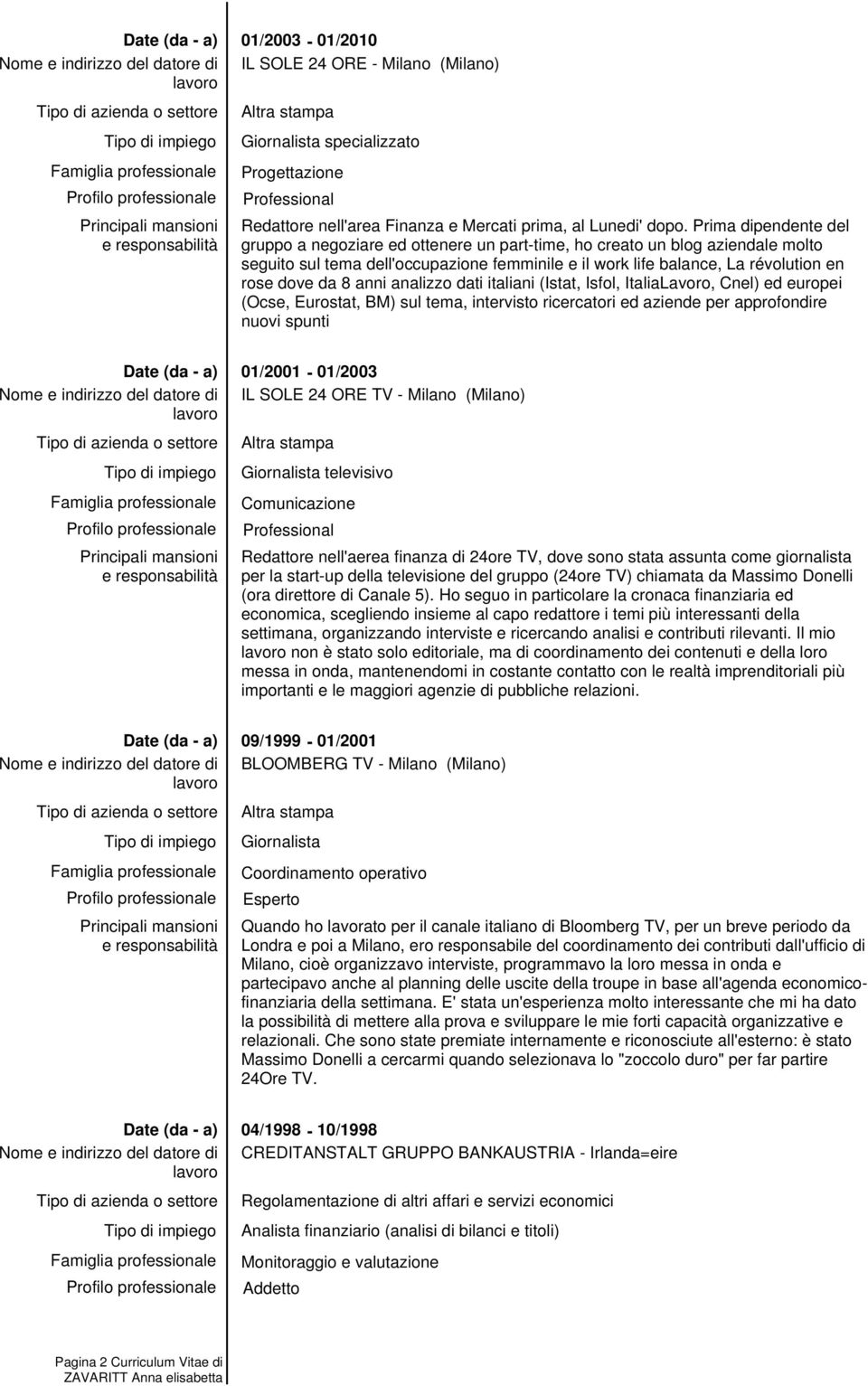 anni analizzo dati italiani (Istat, Isfol, ItaliaLavoro, Cnel) ed europei (Ocse, Eurostat, BM) sul tema, intervisto ricercatori ed aziende per approfondire nuovi spunti 01/2001-01/2003 IL SOLE 24 ORE