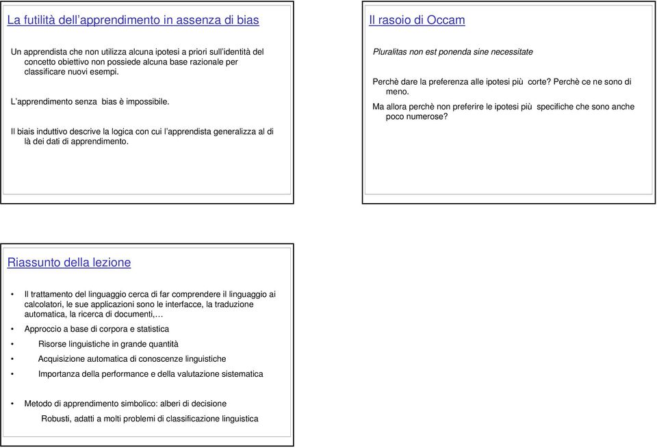 Pluralitas non est ponenda sine necessitate Perchè dare la preferenza alle ipotesi più corte? Perchè ce ne sono di meno.