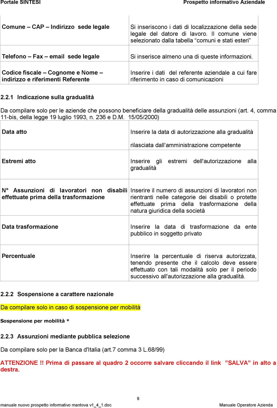 Inserire i dati del referente aziendale a cui fare riferimento in caso di comunicazioni 2.