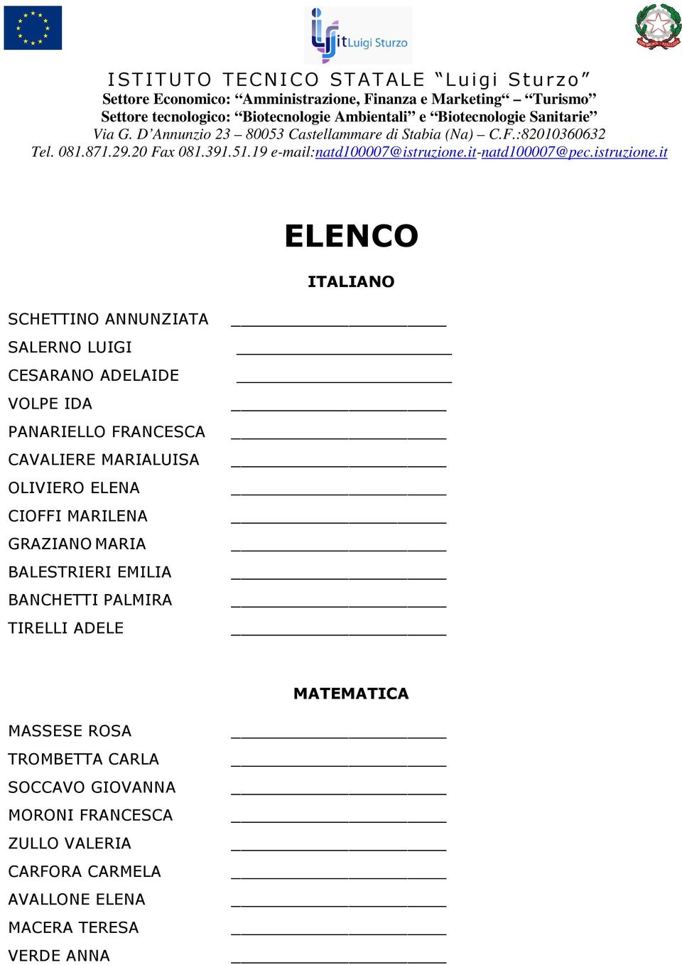 EMILIA BANCHETTI PALMIRA TIRELLI ADELE MATEMATICA MASSESE ROSA TROMBETTA CARLA SOCCAVO