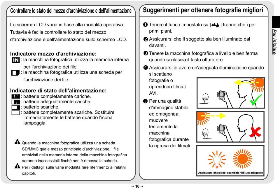 Indicatore mezzo d'archiviazione: : la macchina fotografica utilizza la memoria interna per l'archiviazione dei file. : la macchina fotografica utilizza una scheda per l'archiviazione dei file.