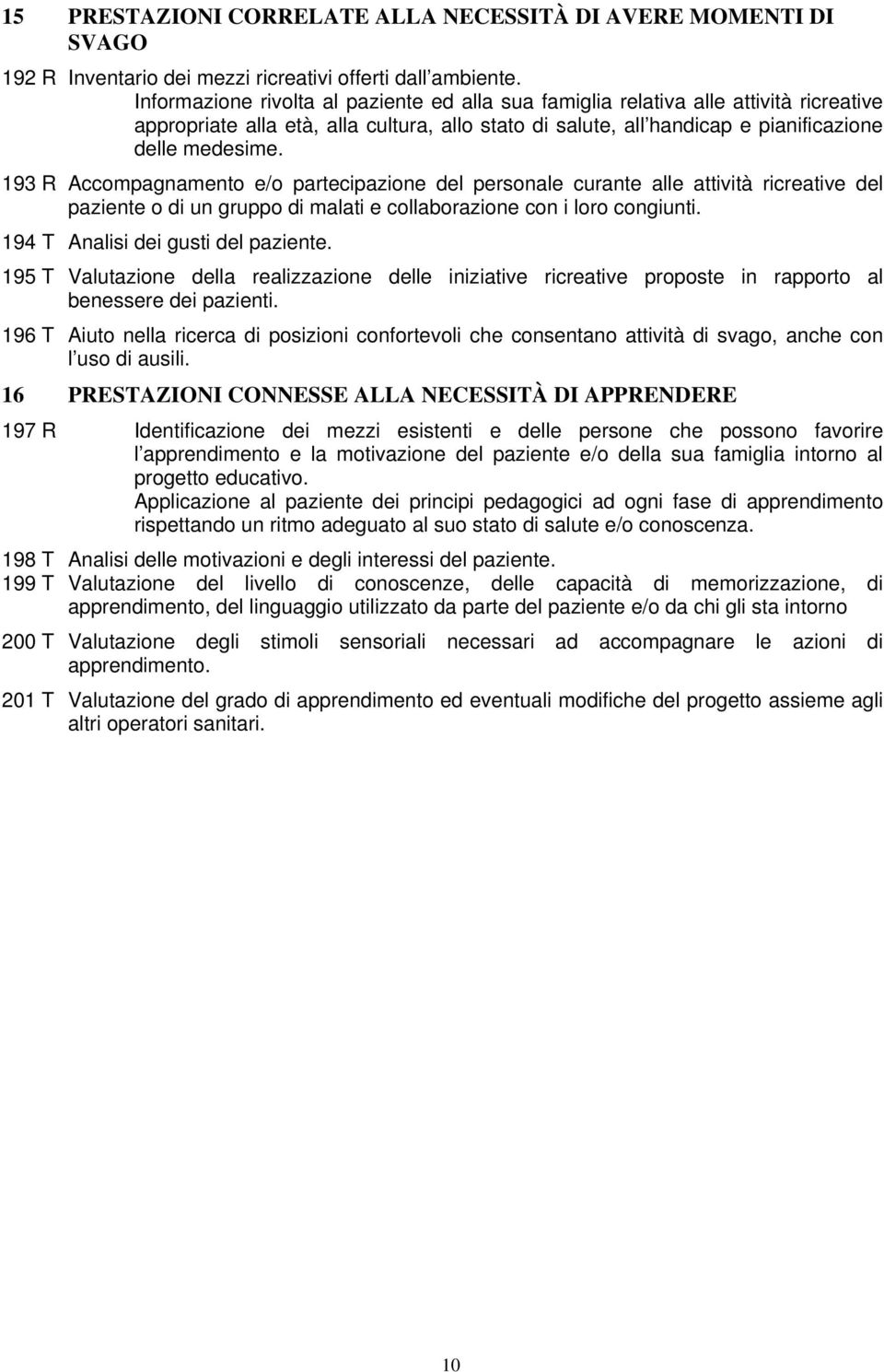 193 R Accompagnamento e/o partecipazione del personale curante alle attività ricreative del paziente o di un gruppo di malati e collaborazione con i loro congiunti.