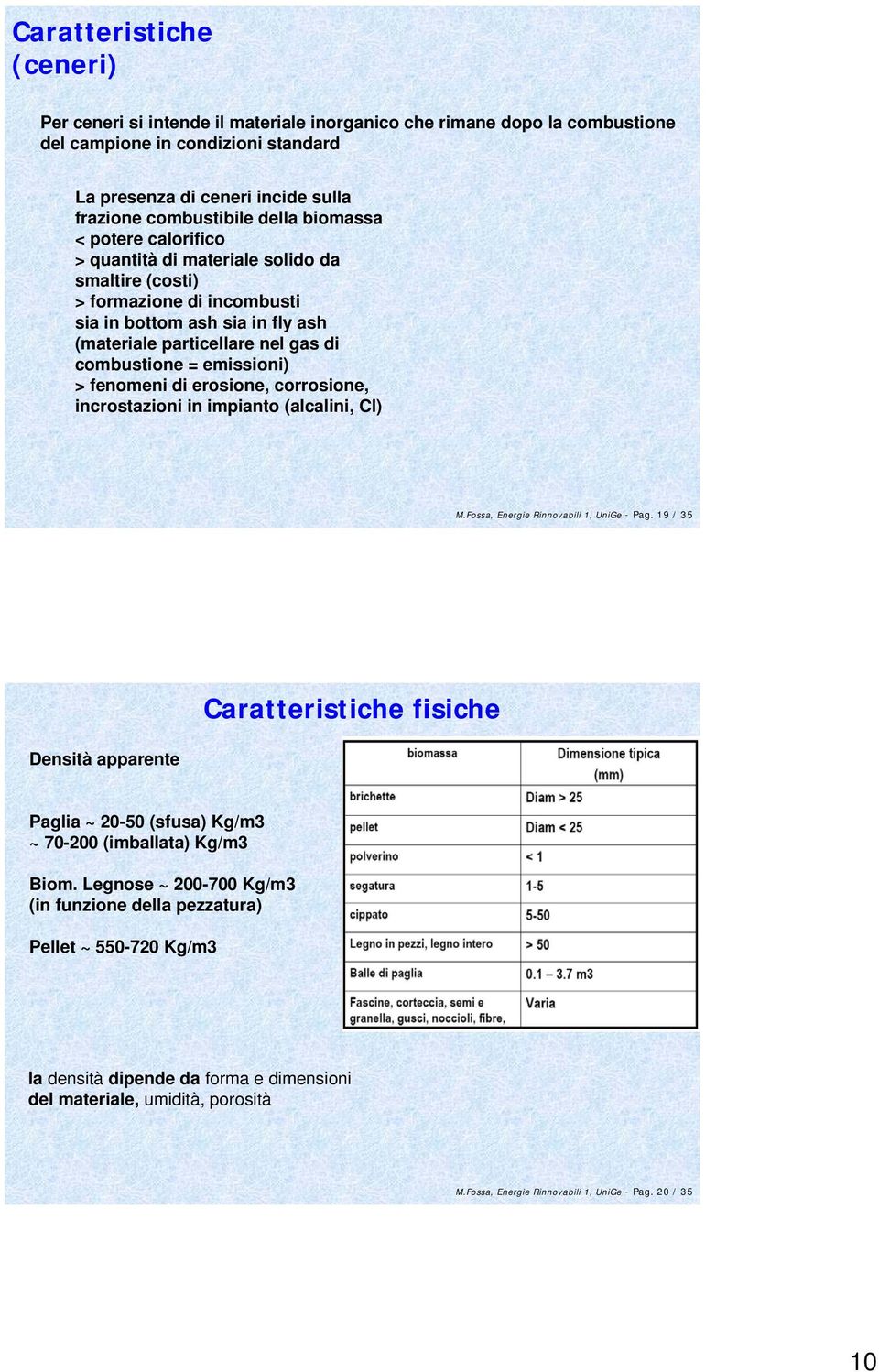 emissioni) > fenomeni di erosione, corrosione, incrostazioni in impianto (alcalini, Cl) M.Fossa, Energie Rinnovabili 1, UniGe -Pag.