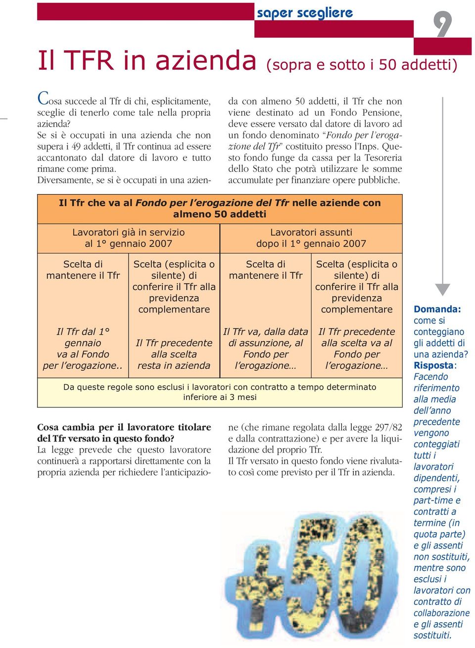 Diversamente, se si è occupati in una azienda con almeno 50 addetti, il Tfr che non viene destinato ad un Fondo Pensione, deve essere versato dal datore di lavoro ad un fondo denominato Fondo per l