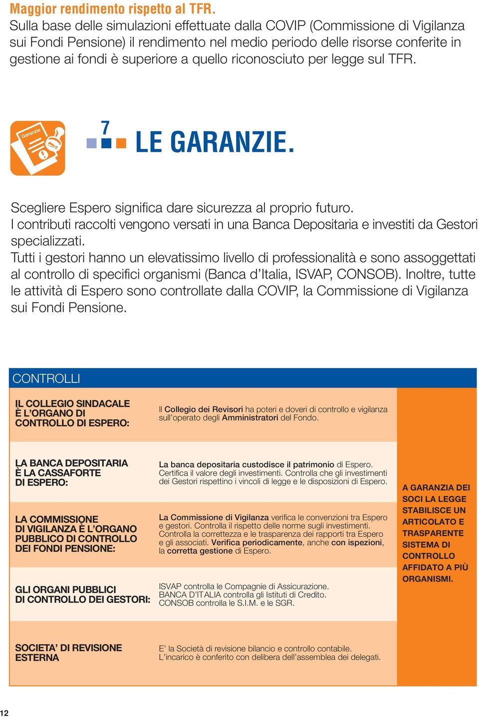 riconosciuto per legge sul TFR. 7 LE GARANZIE. Scegliere Espero significa dare sicurezza al proprio futuro.