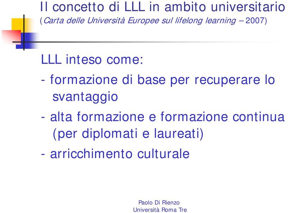 formazione di base per recuperare lo svantaggio - alta formazione