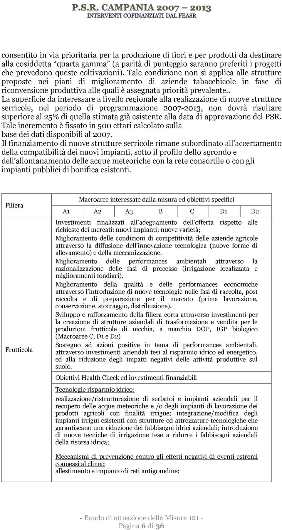 . La superficie da interessare a livello regionale alla realizzazione di nuove strutture serricole, nel periodo di programmazione 2007-203, non dovrà risultare superiore al 25% di quella stimata già