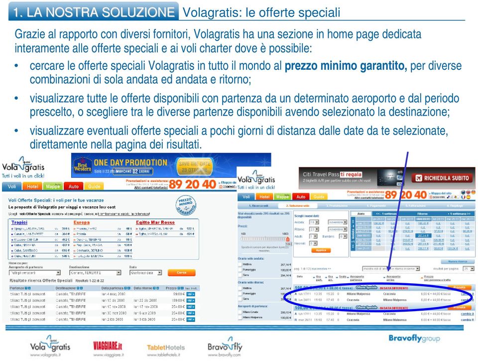 andata e ritorno; visualizzare tutte le offerte disponibili con partenza da un determinato aeroporto e dal periodo prescelto, o scegliere tra le diverse partenze