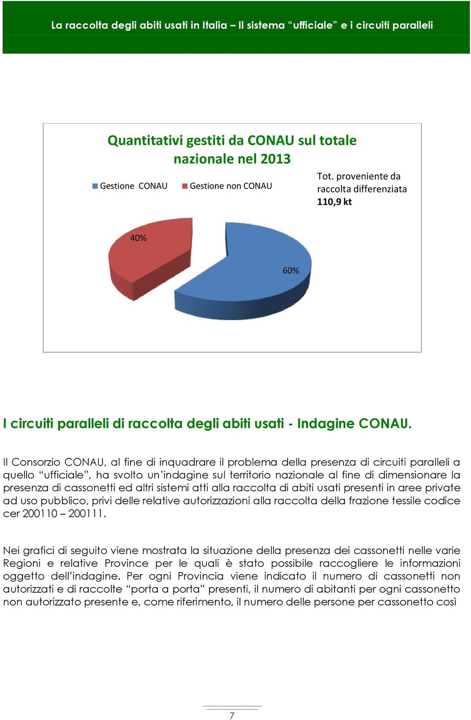 Il Consorzio CONAU, al fine di inquadrare il problema della presenza di circuiti paralleli a quello ufficiale, ha svolto un indagine sul territorio nazionale al fine di dimensionare la presenza di