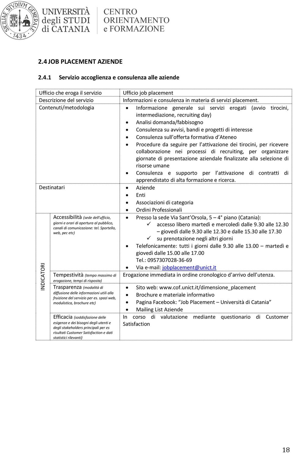 Consulenza sull offerta formativa d Ateneo Procedure da seguire per l attivazione dei tirocini, per ricevere collaborazione nei processi di recruiting, per organizzare giornate di presentazione