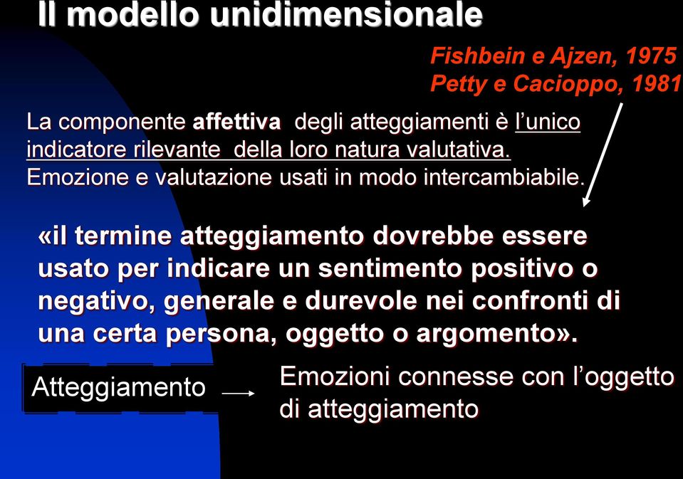 «il termine atteggiamento dovrebbe essere usato per indicare un sentimento positivo o negativo, generale e durevole