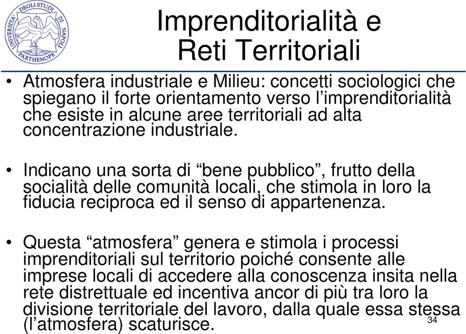 Indicano una sorta di bene pubblico, frutto della socialità delle comunità locali, che stimola in loro la fiducia reciproca ed il senso di appartenenza.