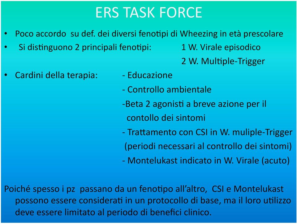 a breve azione per il contollo dei sintomi - Tra;amento con CSI in W.