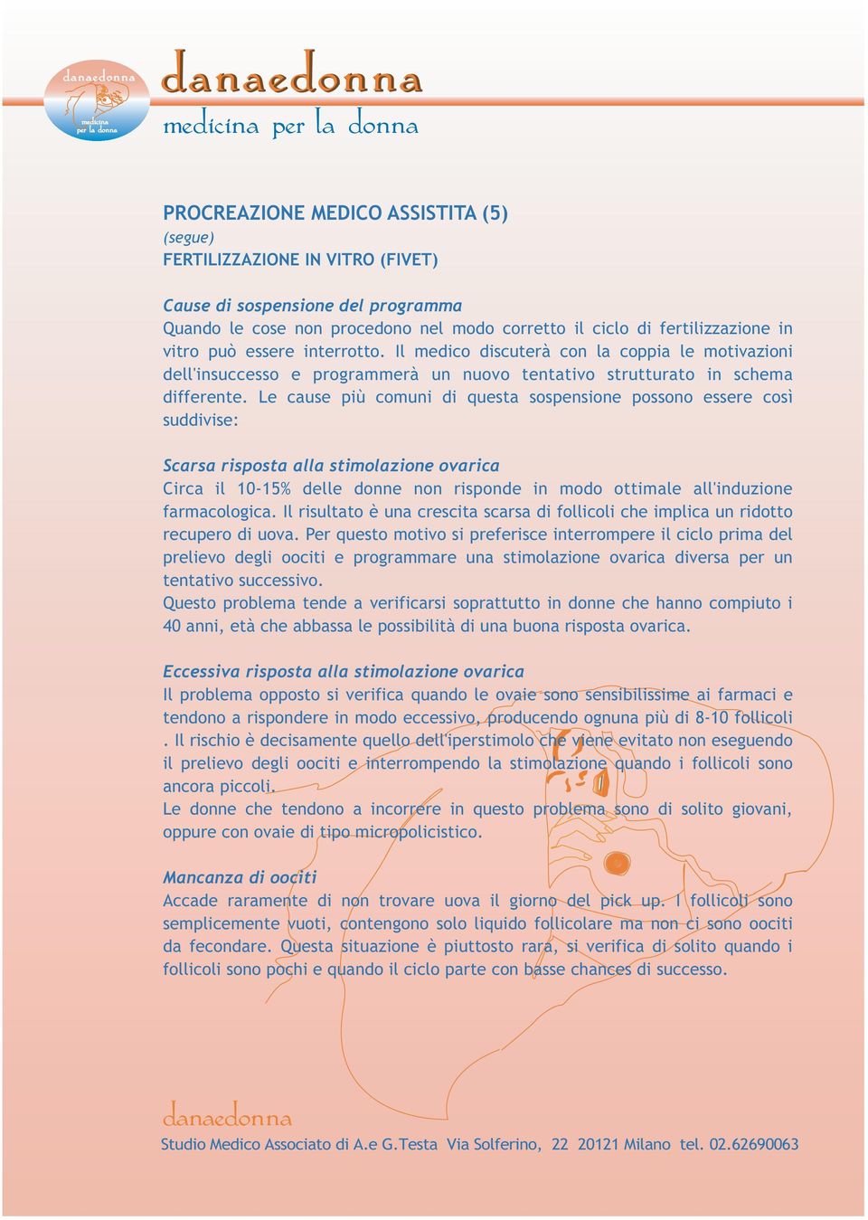 Le cause più comuni di questa sospensione possono essere così suddivise: Scarsa risposta alla stimolazione ovarica Circa il 10-15% delle donne non risponde in modo ottimale all'induzione