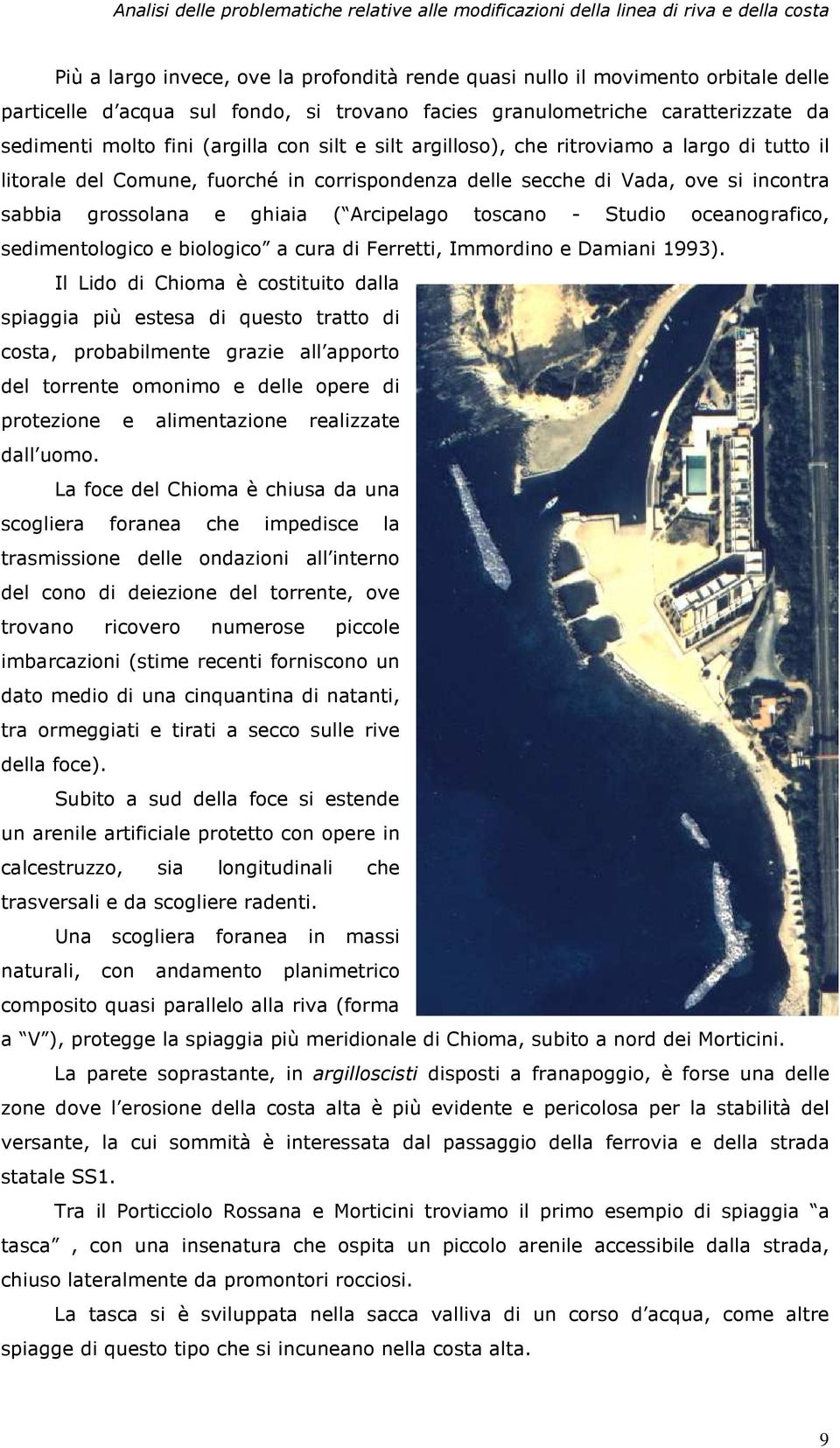 Studio oceanografico, sedimentologico e biologico a cura di Ferretti, Immordino e Damiani 1993).