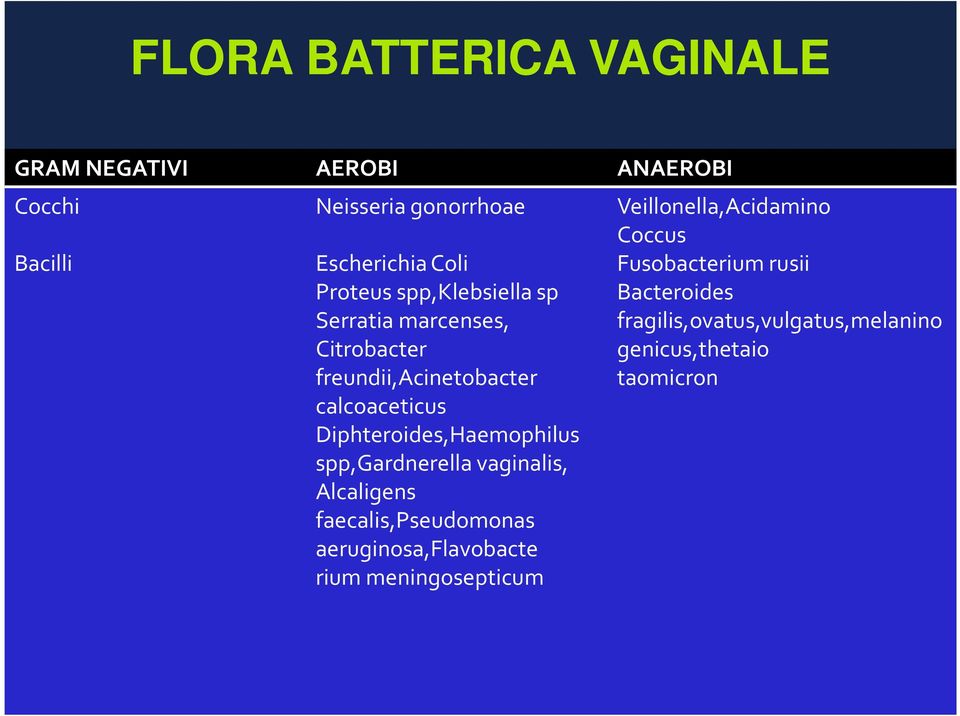 Diphteroides,Haemophilus spp,gardnerella vaginalis, Alcaligens faecalis,pseudomonas aeruginosa,flavobacte rium