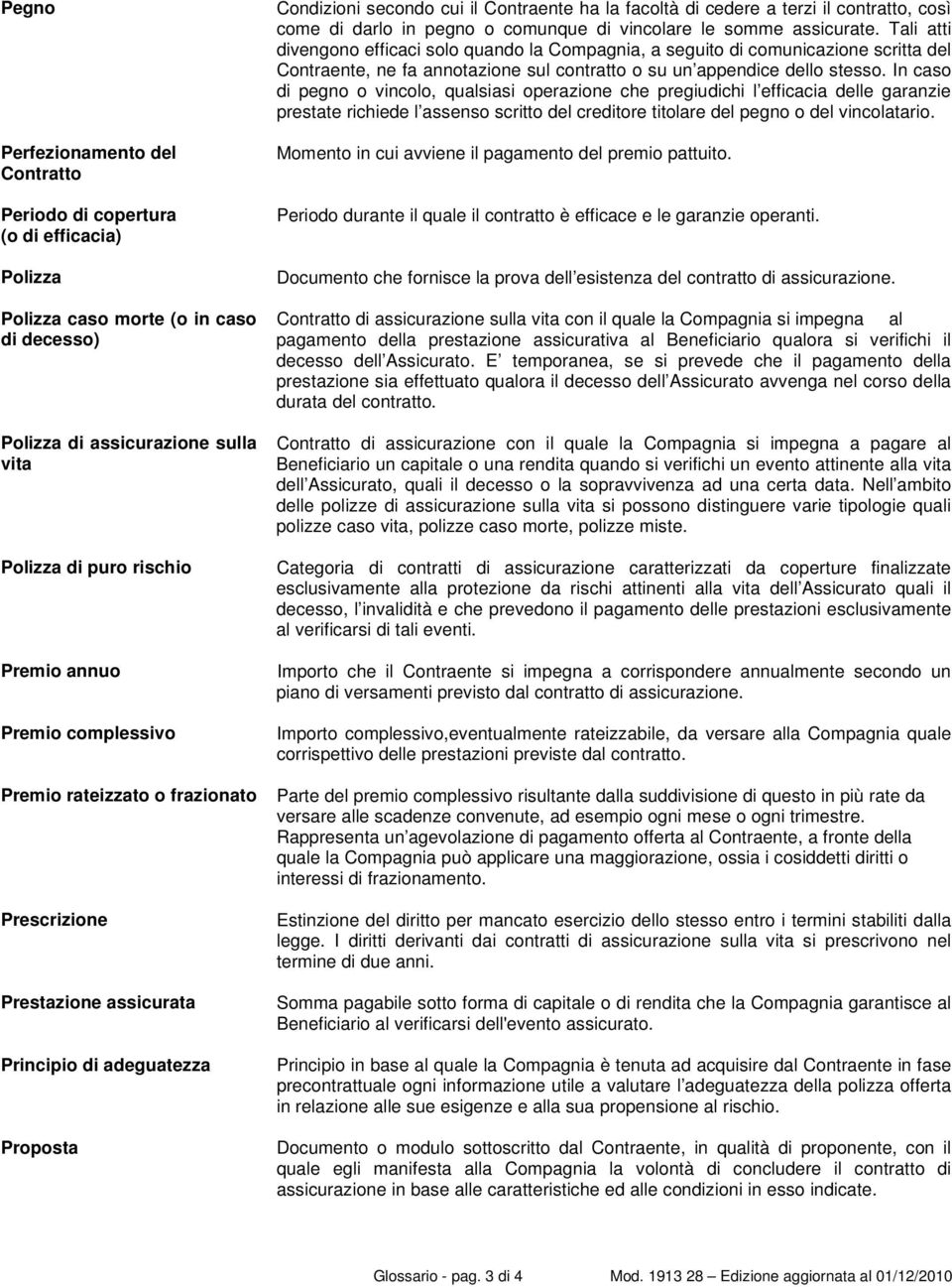 contratto, così come di darlo in pegno o comunque di vincolare le somme assicurate.