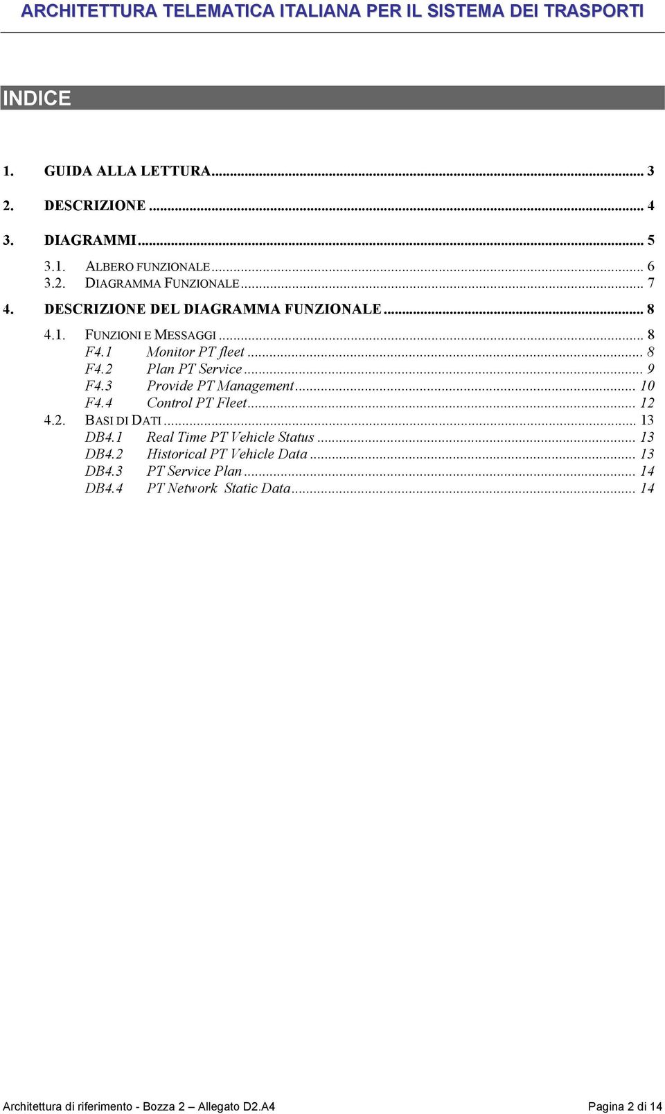 3 Provide PT Management... 10 F4.4 Control PT Fleet... 12 4.2. BASI DI DATI... 13 DB4.1 Real Time PT Vehicle Status... 13 DB4.2 Historical PT Vehicle Data.