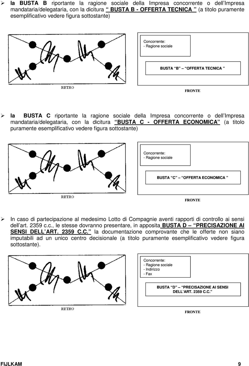 BUSTA C - OFFERTA ECONOMICA (a titolo puramente esemplificativo vedere figura sottostante) Concorrente: - Ragione sociale BUSTA C OFFERTA ECONOMICA FRONTE In caso di partecipazione al medesimo Lotto