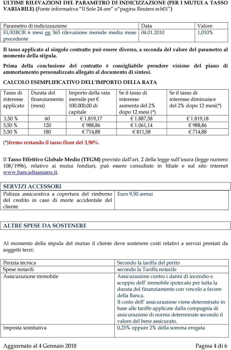 Prima della conclusione del contratto è consigliabile prendere visione del piano di ammortamento personalizzato allegato al documento di sintesi.