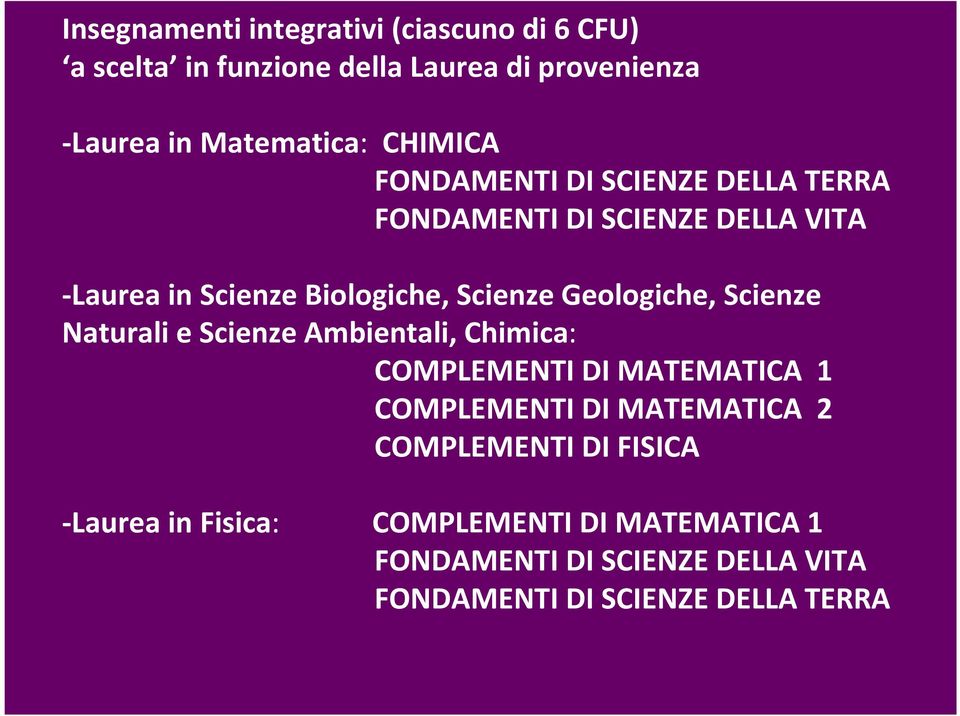 Geologiche, Scienze Naturali e Scienze Ambientali, Chimica: COMPLEMENTI DI MATEMATICA 1 COMPLEMENTI DI MATEMATICA 2