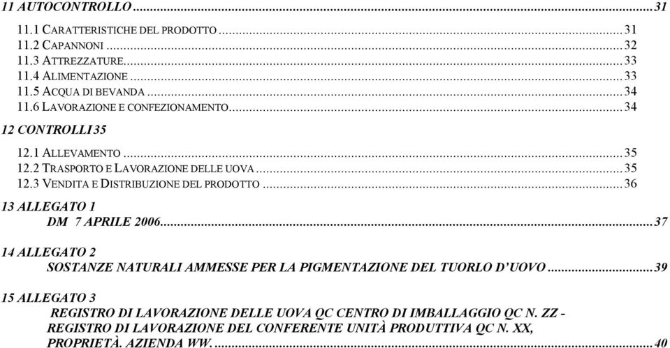 ..36 13 ALLEGATO 1 DM 7 APRILE 2006...37 14 ALLEGATO 2 SOSTANZE NATURALI AMMESSE PER LA PIGMENTAZIONE DEL TUORLO D UOVO.