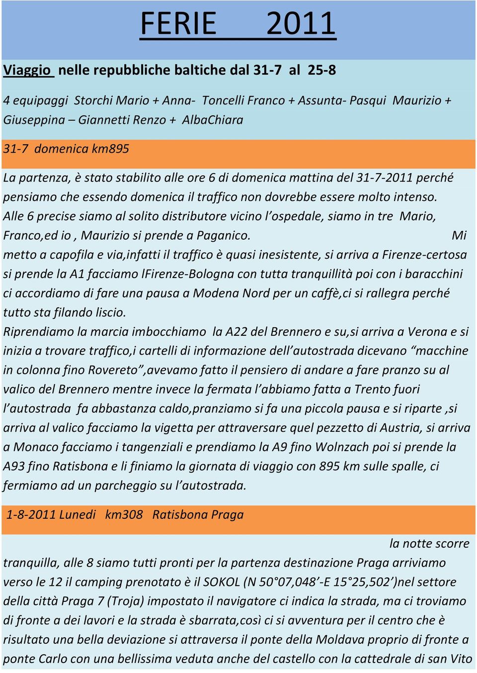 Alle 6 precise siamo al solito distributore vicino l ospedale, siamo in tre Mario, Franco,ed io, Maurizio si prende a Paganico.