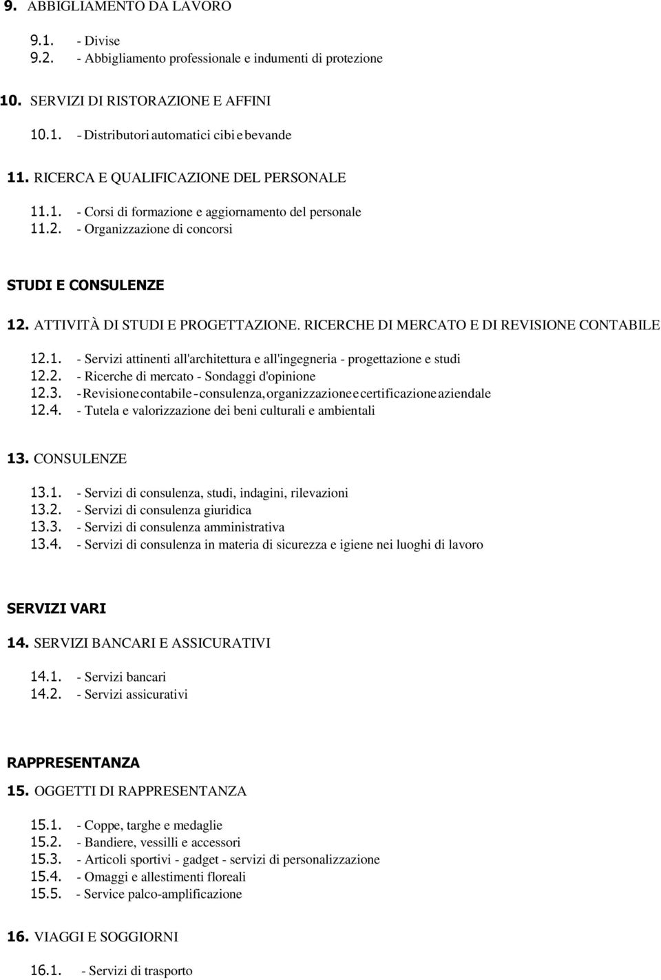 RICERCHE DI MERCATO E DI REVISIONE CONTABILE 12.1. - Servizi attinenti all'architettura e all'ingegneria - progettazione e studi 12.2. - Ricerche di mercato - Sondaggi d'opinione 12.3.