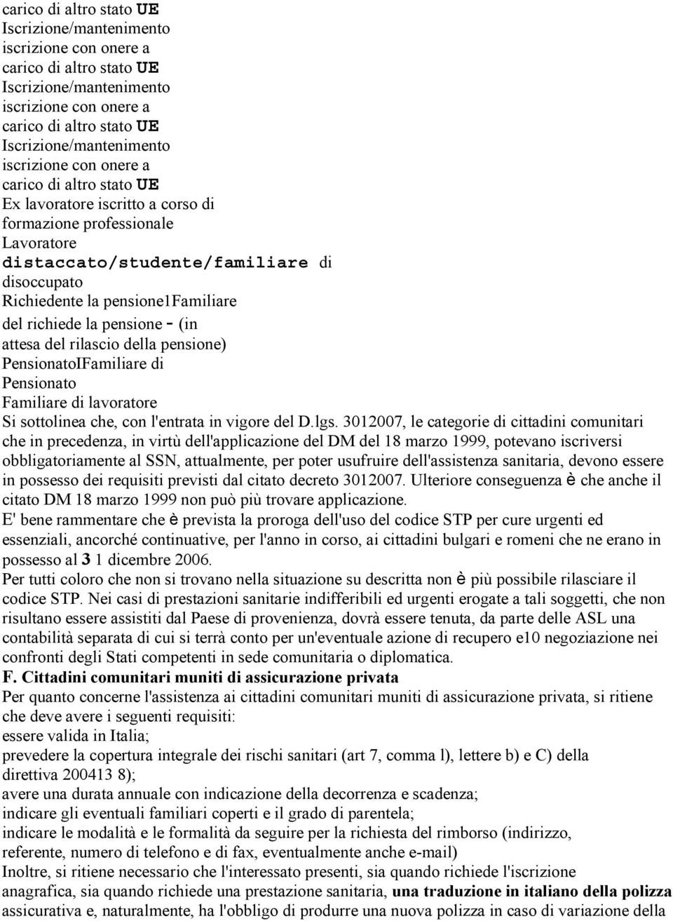 del richiede la pensione - (in attesa del rilascio della pensione) PensionatoIFamiliare di Pensionato Familiare di lavoratore Si sottolinea che, con l'entrata in vigore del D.lgs.