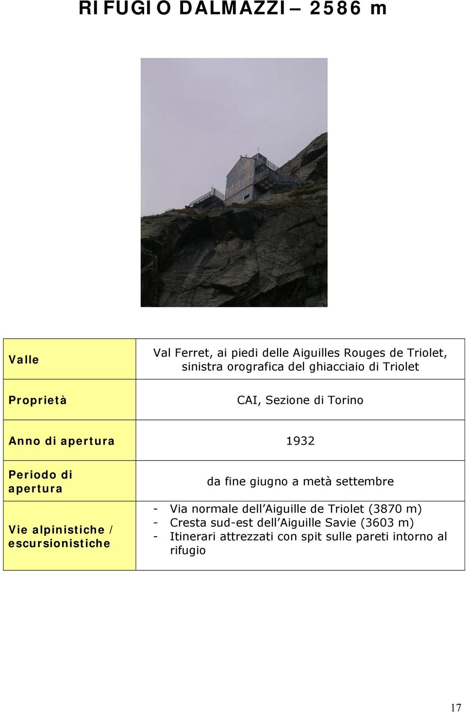 alpinistiche / escursionistiche da fine giugno a metà settembre - Via normale dell Aiguille de Triolet (3870
