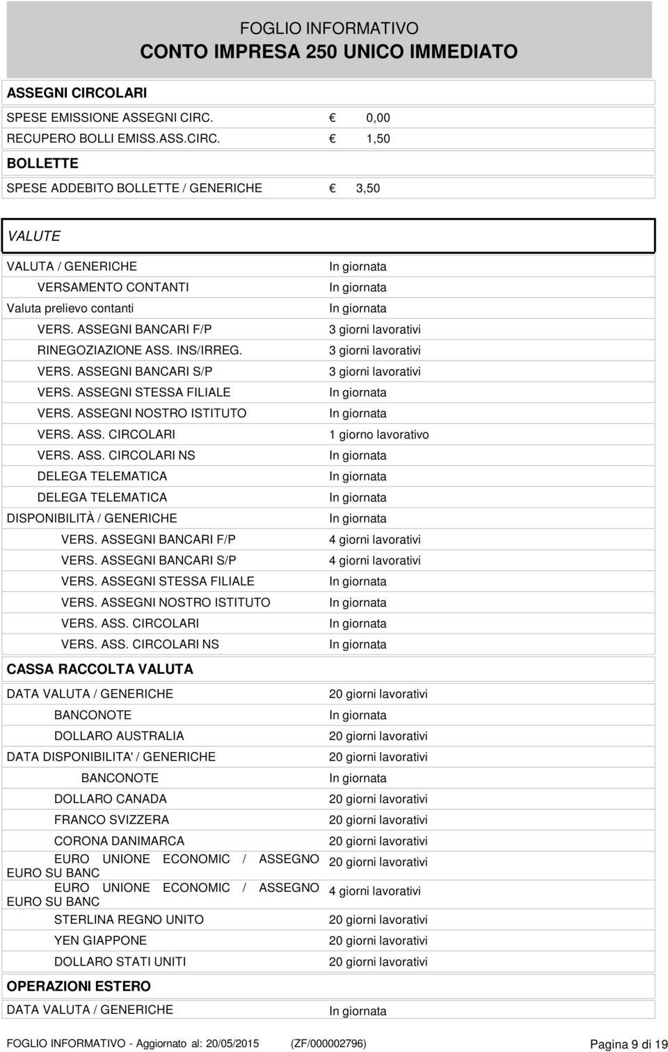 ASSEGNI BANCARI F/P VERS. ASSE