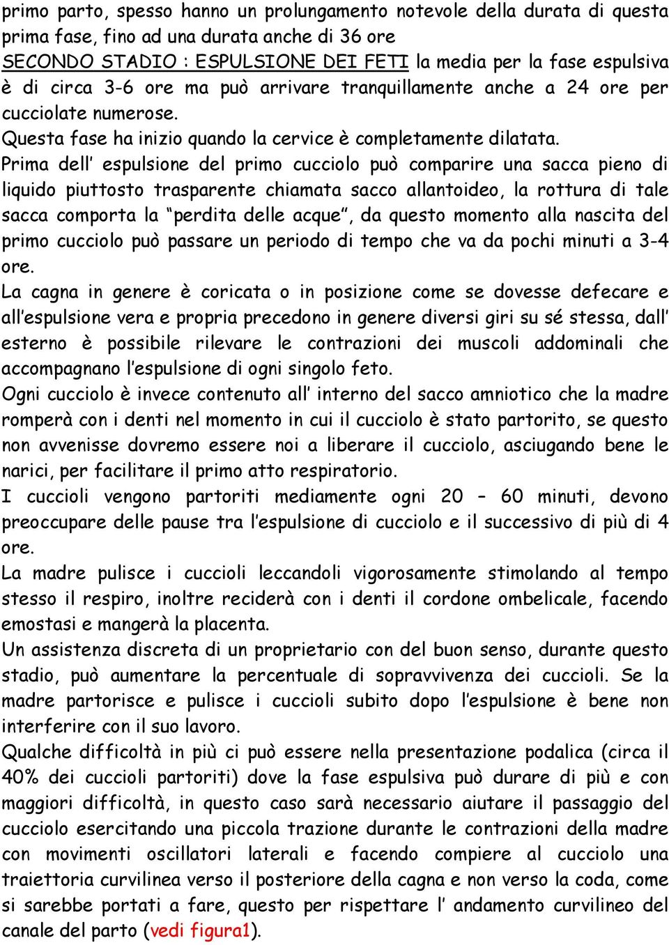 Prima dell espulsione del primo cucciolo può comparire una sacca pieno di liquido piuttosto trasparente chiamata sacco allantoideo, la rottura di tale sacca comporta la perdita delle acque, da questo