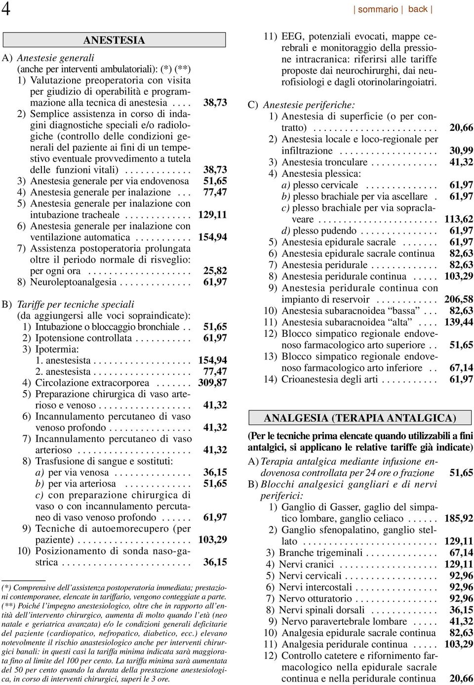 tutela delle funzioni vitali)............. 38,73 3) Anestesia generale per via endovenosa 51,65 4) Anestesia generale per inalazione.