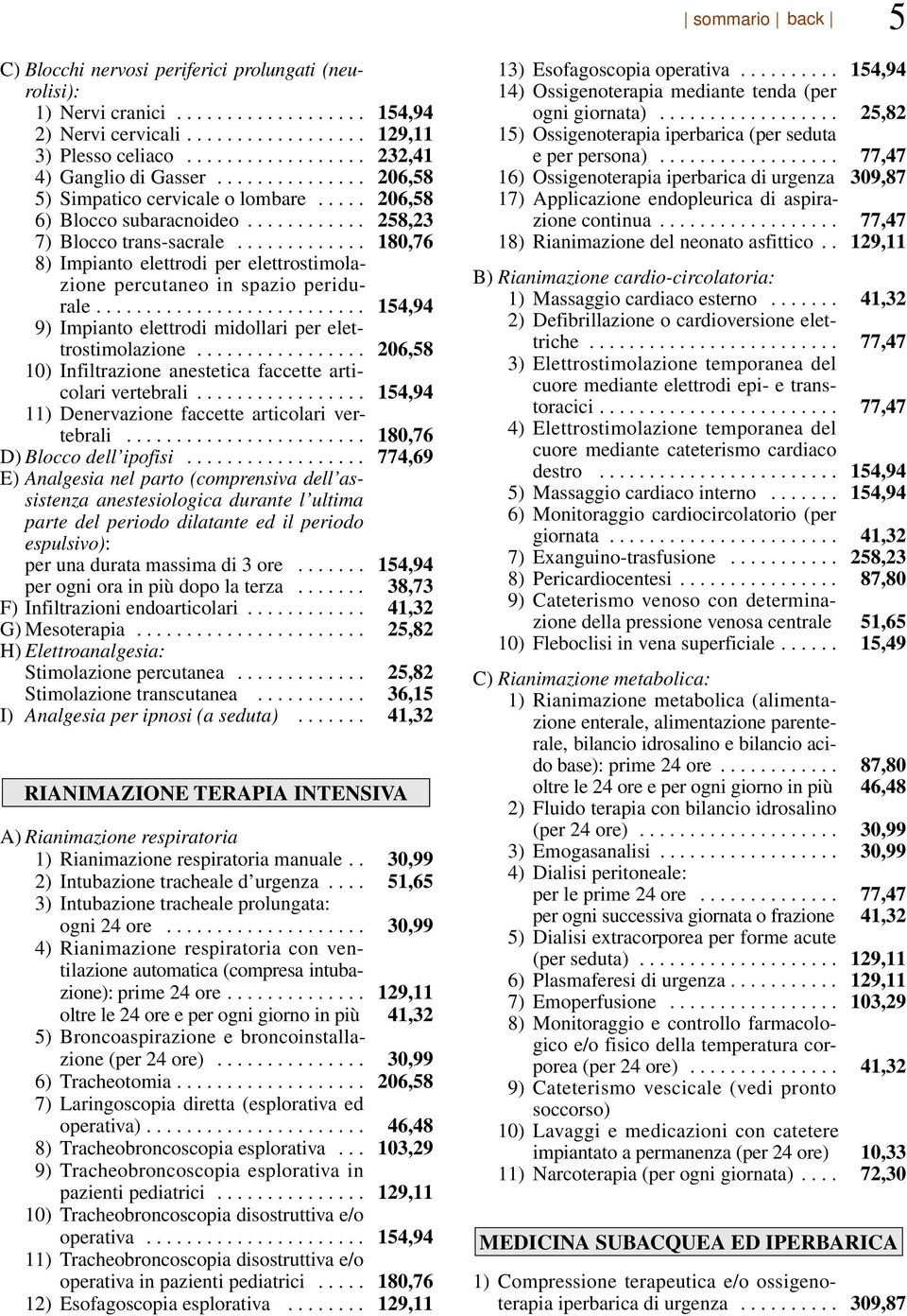 ............ 180,76 8) Impianto elettrodi per elettrostimolazione percutaneo in spazio peridurale........................... 154,94 9) Impianto elettrodi midollari per elettrostimolazione.