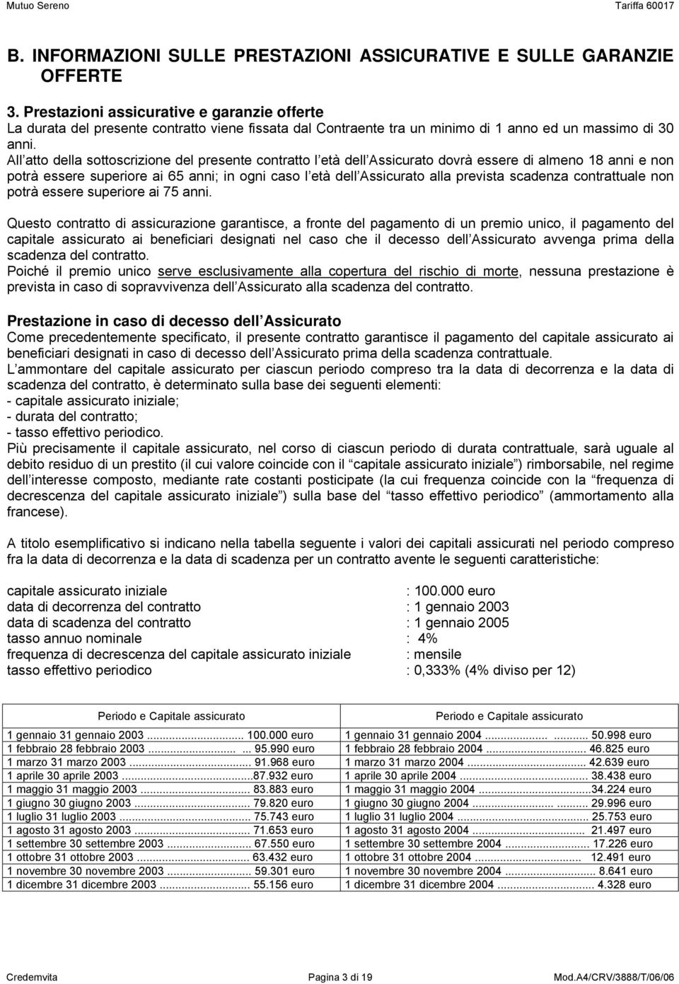 All atto della sottoscrizione del presente contratto l età dell Assicurato dovrà essere di almeno 18 anni e non potrà essere superiore ai 65 anni; in ogni caso l età dell Assicurato alla prevista