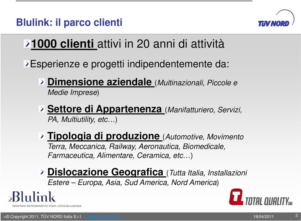 Multiutility, etc ) Tipologia di produzione (Automotive, Movimento Terra, Meccanica, Railway, Aeronautica, Biomedicale,